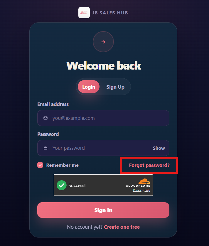 Login page on the new portal showing the Forgot password link