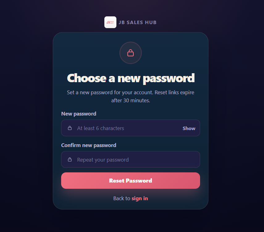 Set new password form on the new portal